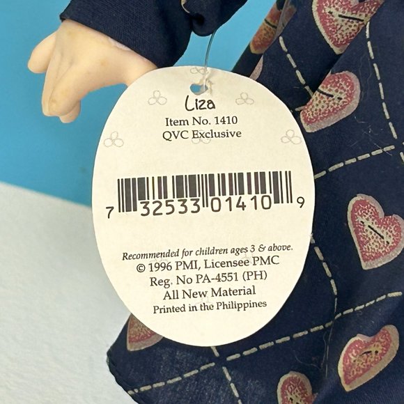 Precious Moments QVC Exclusive Liza‎ Little Girl Navy Blue Heart Dress 12" Doll - Picture 7 of 7